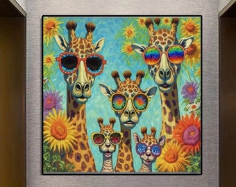 Stretched Printed Canvas Family of Giraffe, Creative Art Work, Street Art, Modern Wall Art for Living room