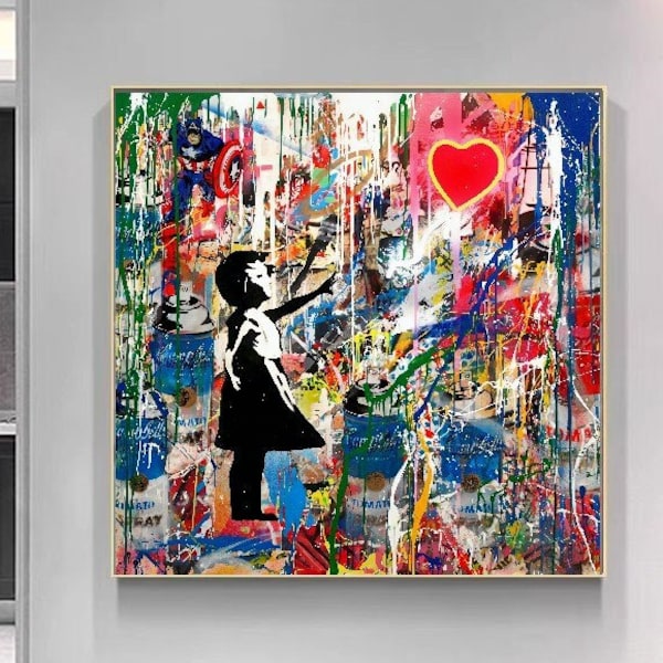 Street Graffiti Art Banksy Art Pop Art Large Stretched Printed Canvas Wall Art for Living Room Home Decor