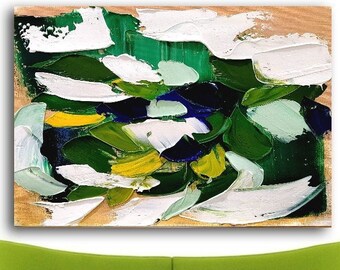 EXTRA LARGE TEXTURED Oil Painting on Canvas -  Green White Abstract Wall Art  Modern Painting for Living Room
