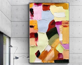 LARGE  ABSTRACT Wall Art - Beige Impasto Oil Painting on Canvas - Textured Modern painting for Living Room