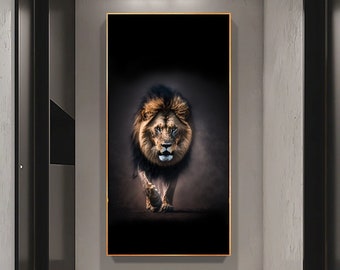 Schwarz-brauner Löwe-Druck auf Leinwand, moderne Heimdekoration, Tierdruck, Wandkunst, Bild für Wohnzimmer