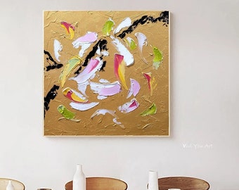 SMALL Impasto Gold  Oil painting on Canvas Board Modern Abstract Art for Living room