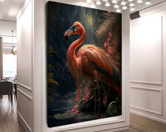 Toile imprimée étirée flamant rose Nature animaux photos, impression sur toile Jungle décoration murale