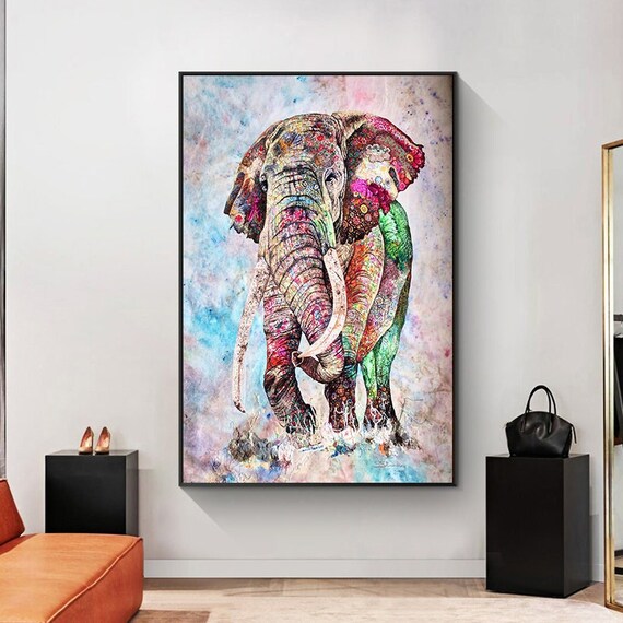 Print Colorful Elephant Street Art Graffiti Canvas Paintings Etsy