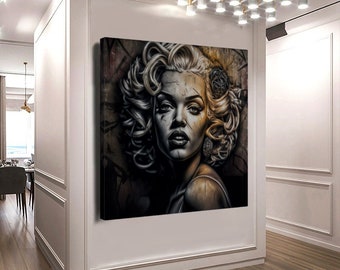 Large Stretched Printed Canvas Marilyn Monroe Graffiti Art Street painting Creative Art Work for Living room