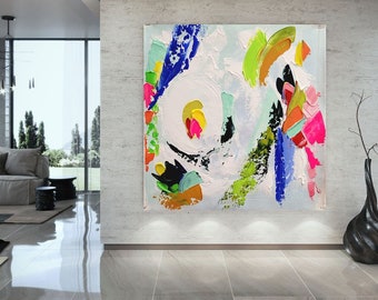 LARGE ABSTRACT MODERN Wall Art - Textured Oil Painting on Canvas Colorful Abstract painting for Living Room