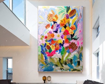 LARGE COLORFUL ABSTRACT Wall Art - Original  Painting Textured - Oil Hand Painted on Canvas -  Living Room