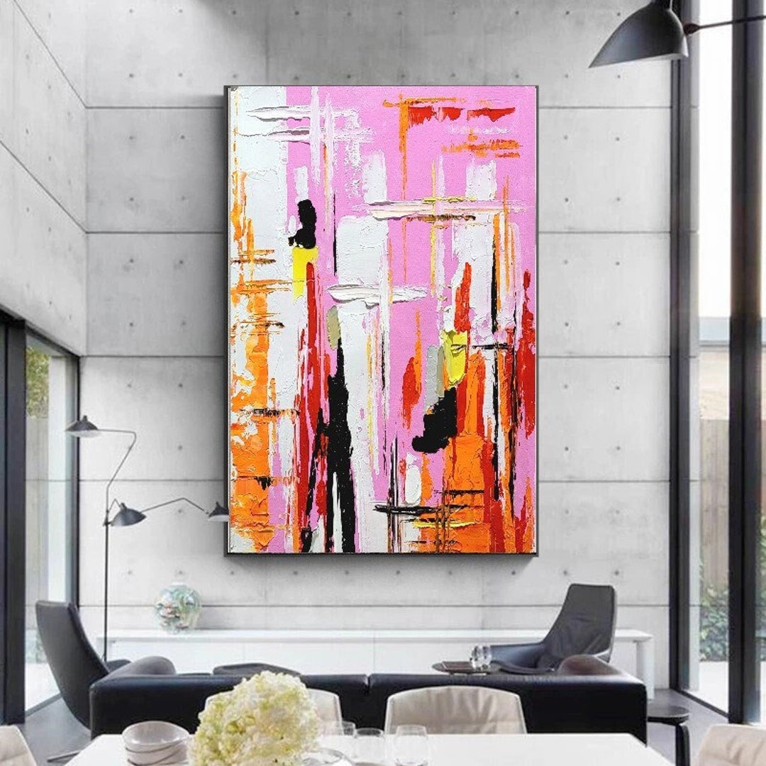 EXTRA LARGE COLORFUL Art Impasto Oil Painting on Canvas Textured