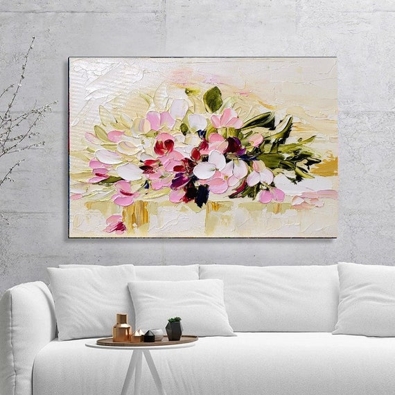 LARGE FLORAL MODERN Wall Art Impasto Oil Painting on Canvas Etsy