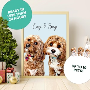 Personalized Dog And Cat Design Photo Portrait – Digital Pet Memories Art Portrait For Christmas Present