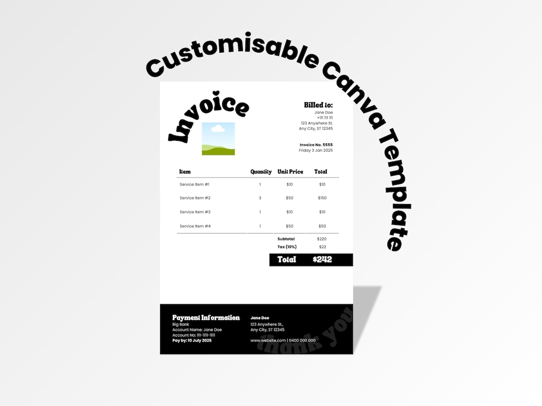 Editable Invoice Template, Modern Small Business Billing Form (canva ...