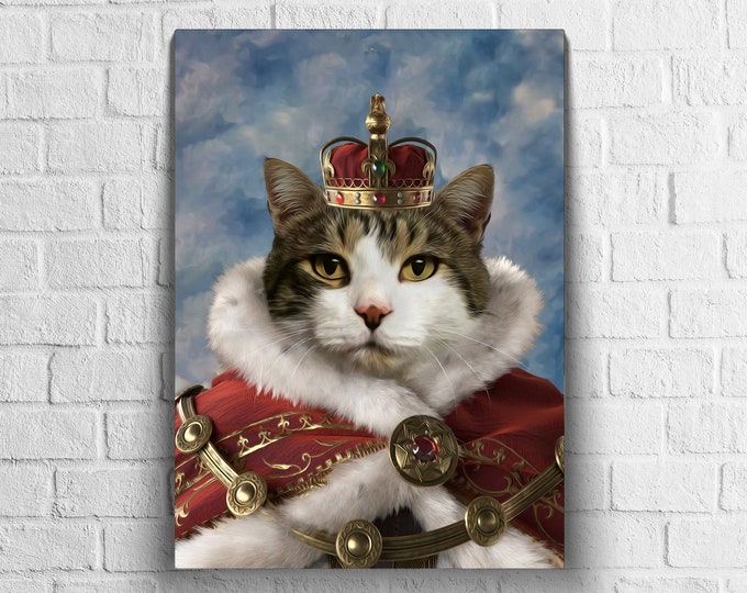 Custom Historical/Royal/Regal Pet Portrait Painting, Birthday Gift, Funny Cat Portrait, Cat Portrait Painting, Cat Portrait From Photo