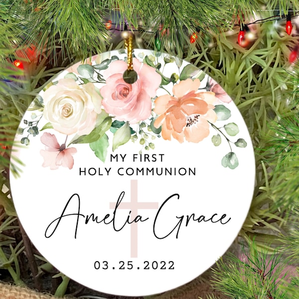 First Communion Ornament, First Communion Ornament Gift for Girl, Custom Holy Communion Gift, Personalized Christian Ornament