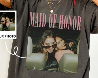 Camisa personalizada para dama de honor, camisa de dama de honor con foto personalizada y colores cómodos, camiseta para despedida de soltera, novia del equipo, regalo de despedida de soltera