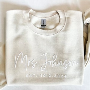 Personalized Embossed Mrs Sweatshirt, Mrs Sweatshirt, Mrs Last Name Shirt, Bride Sweatshirt, Wifey Sweatshirt, Engagement Gift, Bride To Be