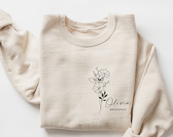 Birth Flower Maid of Honor Sweatshirt, Maid of honor Gift, MOH Crewneck, Bridesmaid gift, Team Bride Party, Bachelorette Party