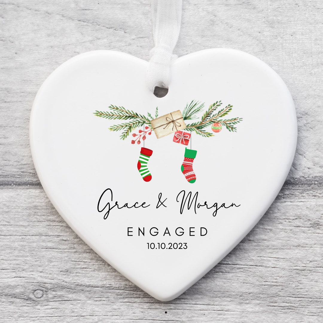 Our First Christmas Engaged Ornament, Personalized First Christmas Ornament, Engaged Couple