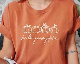 Comfort Color Hello Pumpkin Shirt, Pumpkin T Shirt, Fall Shirts for Women, Pumpkin Patch Shirt, Hello Pumpkin Shirts, Cute Fall, Fall Tshirt