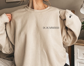 Sudadera personalizada con números romanos, sudadera con fecha inicial y aniversario, regalos con fecha de aniversario con números romanos, regalo de aniversario para ella