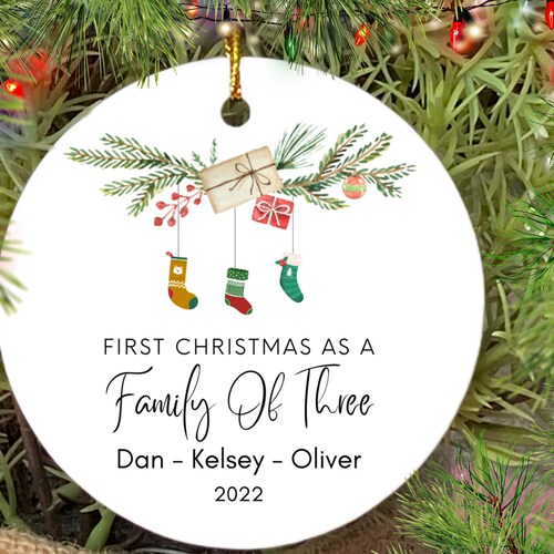 Family Of Three Christmas Ornament, Custom New Family Ornament, Baby's First Christmas Ornament, Personalized Family Ornament
