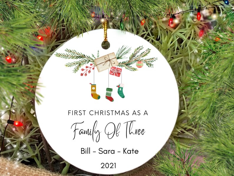 Family Of Three Christmas Ornament, Custom New Family Ornament, Baby's First Christmas Ornament, Personalized Family Ornament 