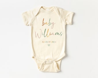 Body personalizado de anuncio de bebé, mono de bebé con nombre de anuncio de embarazo, próximamente ropa de bebé, ropa con nombre de recién nacido