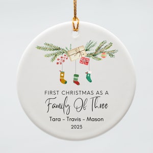 Family Of Three Christmas Ornament, Custom New Family Ornament, Baby's First Christmas Ornament, Personalized Family Ornament