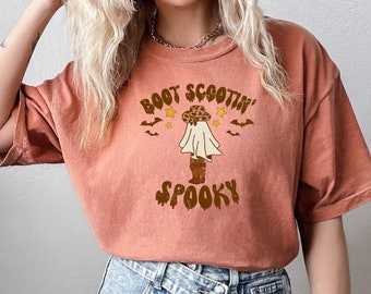 Boot Scootin Spooky Shirt, Comfort Color Halloween Shirt, Cowboy Ghost Shirt, Western Halloween Shirt, Cute Spooky Shirt, Halloween Gift