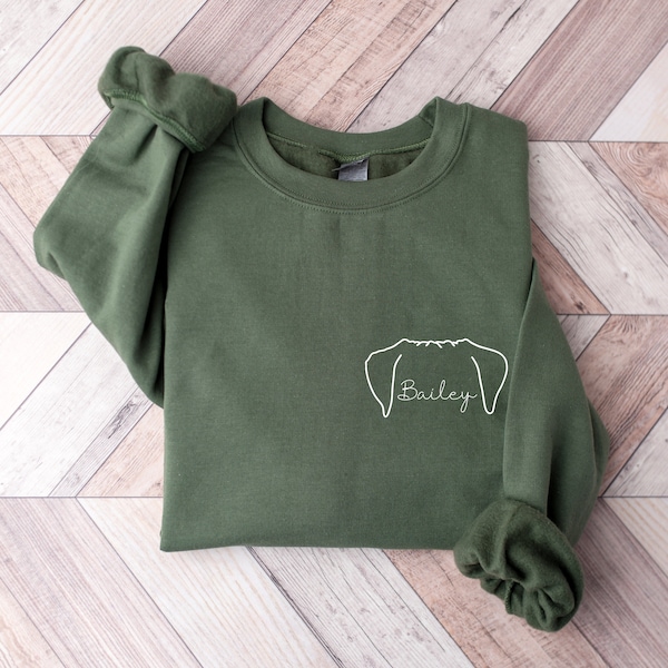 Sweat oreilles de chien personnalisé, sweat nom de chien personnalisé, sweat maman chien, col rond amoureux des chiens, sweat maman chien, cadeau pour maman chien