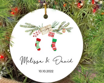 Couple Christmas Ornament -Married Ornament -  Personalized Couple Names Ornament - Our First Christmas Together - Engaged Ornament