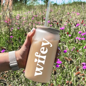 Wifey Iced Coffee Cup, Wifey Mug Glass Cup with Lid Straw, Future Mrs Cup, Engagement Bridal Shower Gift, Gift for Bride to Be