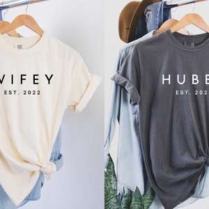 Customized Hubby & Wifey Shirt, Wedding Party Shirt, Honeymoon Shirt, Engagement Gift, Wedding Gift, Wife Husband Shirt, Comfort Color Shirt