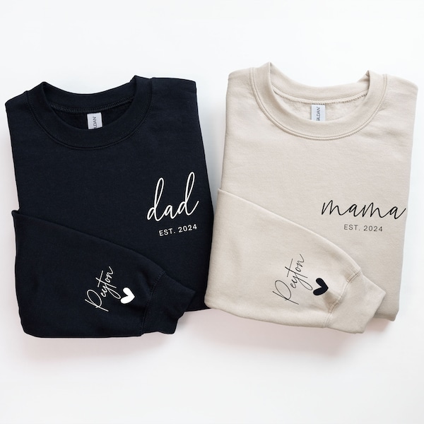 Customized Mama Dad with Kid Name Sweatshirt, Gift for Dad, Gift for Mom, Dad to be, Mom Dad Sweatshirt, Pregnancy Reveal Tees, Dad Sweater