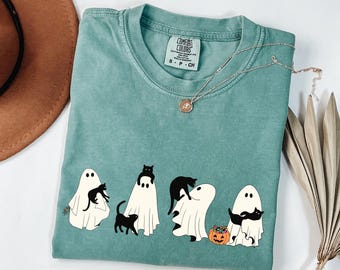 Comfort Colors Cute Ghost Black Cats Halloween Shirt, Ghost Cat Halloween Shirt, Spooky Season, Cat Lover Gift, Halloween Gift Cats Owner
