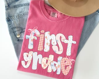 Comfort Colors® First Grade Teacher Shirt, Back to School 1st Grade Tee, Teacher Appreciation Gift, Cute Elementary School, Coquette Bow Tee
