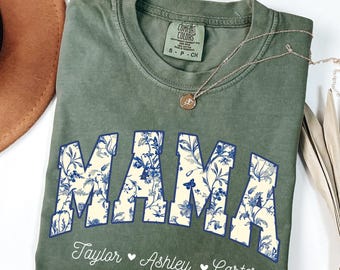 Custom Comfort Color Mama With Kids Names Shirt, Mom Shirt, Mama T-Shirt, Floral Mama Shirt, Mom T shirt, Mommy Shirt, Mother's Day Gift