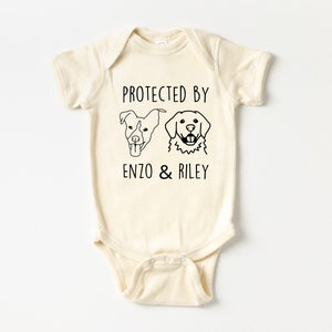 Personalized Baby Bodysuits, Custom Dog Breeds Bodysuit, Protected By Dog Bodysuit,  Dog Name Baby Shirt, Dog Baby Outfit, Baby Shower Gift