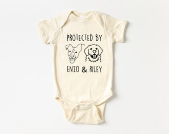 Personalized Baby Bodysuits, Custom Dog Breeds Bodysuit, Protected By Dog Bodysuit,  Dog Name Baby Shirt, Dog Baby Outfit, Baby Shower Gift
