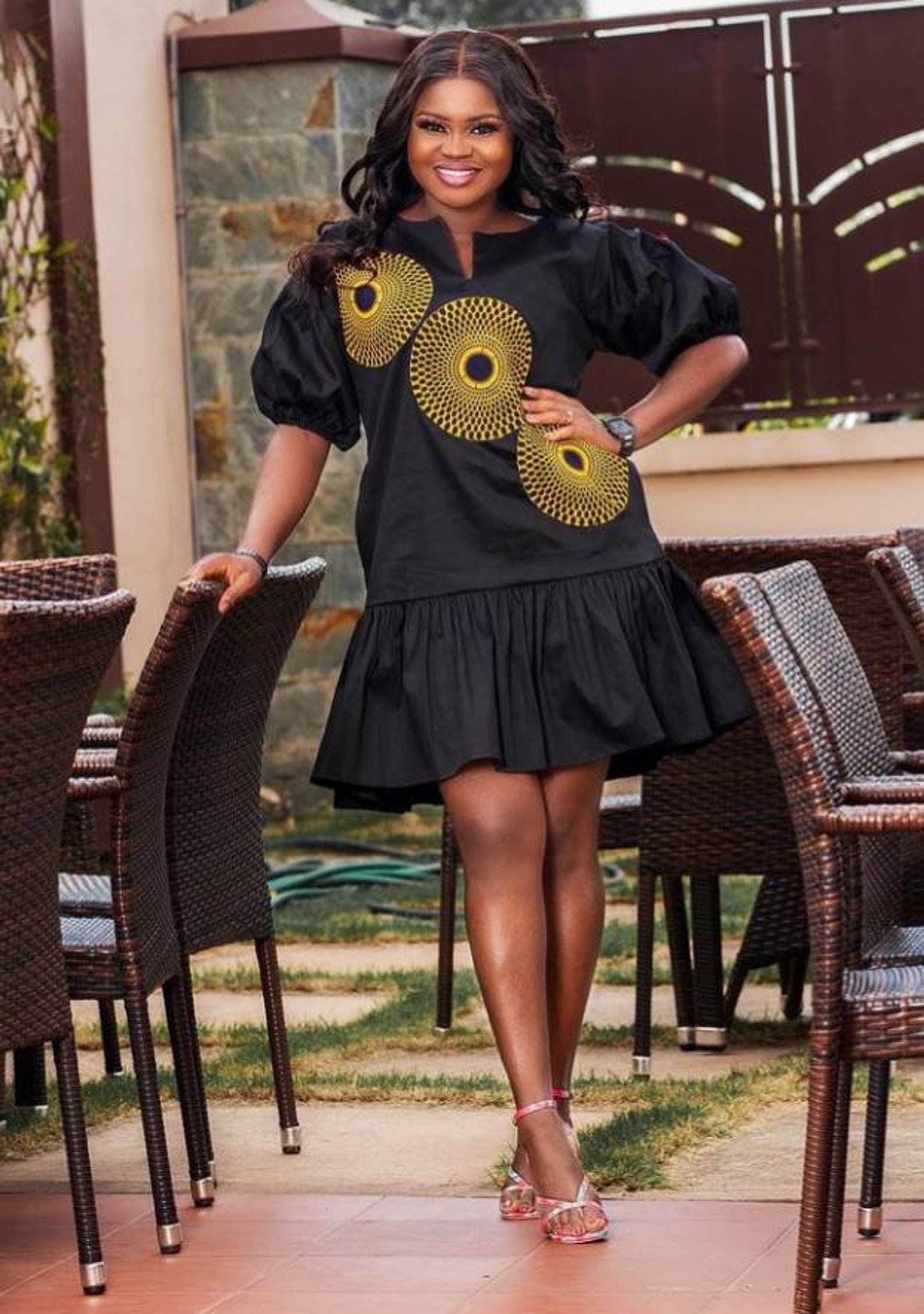 ankara gown with puff hand