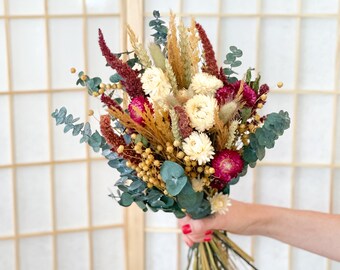 Trockenblumenstrauß Eucalyptus "Berry Green" | Trockenstrauß | Pink Dry Flower Bouquet | Frühling Deko