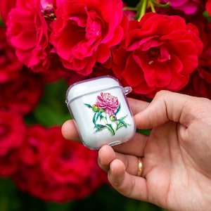 Clear AirPod 2 Case with pink Peony flower, Cute AirPod case, Unique watercolor art AirPods PRO case, Bright botanical AirPod 3 case for her