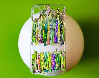 Green Asparagus Iphone XS case, Vegan iPhone 13 PRO case, Vegetable watercolor art iPhone 15 PRO max case, Unique clear phone case