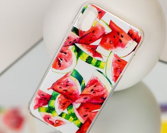 Custodia trasparente per telefono a forma di anguria, custodia esclusiva per iPhone con motivo ad acquerello, custodia estetica per iPhone 16 PRO, custodia a forma di frutta per iPhone 15 PRO, custodia per iPhone 14+