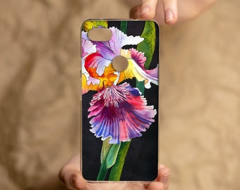 Iris flower Google Pixel case, Purple floral Pixel 8 PRO case, Watercolor drawing Pixel 7a case, Girlish phone case, Botanical Pixel 5 case