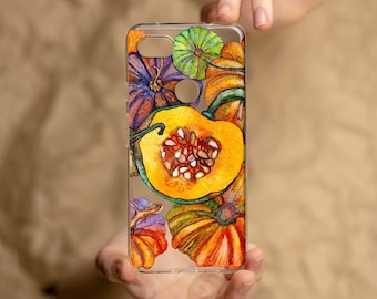 Pumpkin collage phone case for Google Pixel, Watercolor veggie art Pixel 8 case, Bright Pixel 7 PRO case, Cute phone case Pixel 5a 5G case