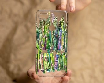 Green Asparagus Google Pixel phone case, Watercolor veggie Pixel 8 PRO case, Pixel 7a case vegan, Exclusive plant print Pixel 5a 5G case