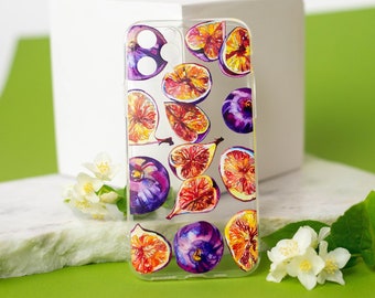 Figs print iPhone 13 PRO case, Unique watercolor art iPhpne 15 pro case, Cute fruit iPhone 14 Pro Max case, Real painting cell phone case