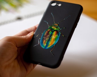 Iridescent Beetle iPhone case, Unique insect iPhone XR case, Watecolor art iPhone 13 PRO case, IPhone 15 PRO Max case, iPhone 14 plus case