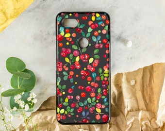 Black cranberry phone case for Google Pixel, Red dotted Pixel 8 PRO case, Pixel 7a case, Coquette phone case, Watercolor art Pixel 5a case