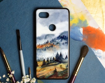 Misty mountain Google Pixel case, Watercolor landscape print Pixel 8 PRO case, Carpathians scenery Pixel 7 PRO case, Ukrainian Pixel 4a case